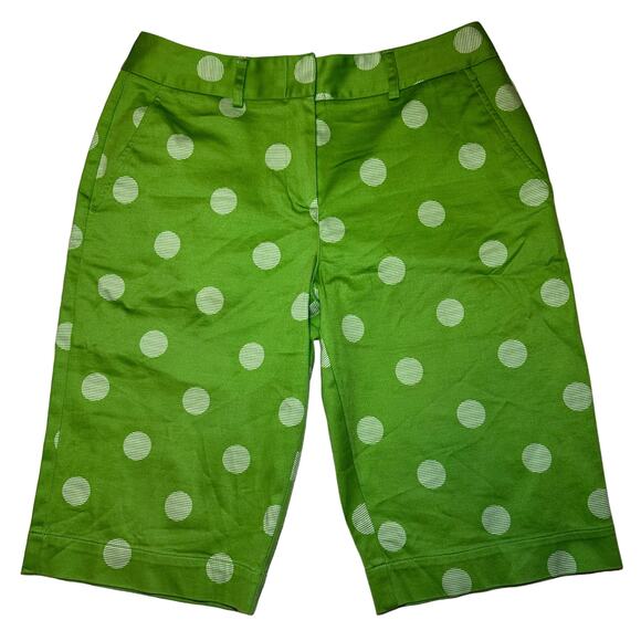 Talbots Petites Women's Size 4 Green White Polka Dot Bermuda Stretch Shorts - Picture 1 of 7